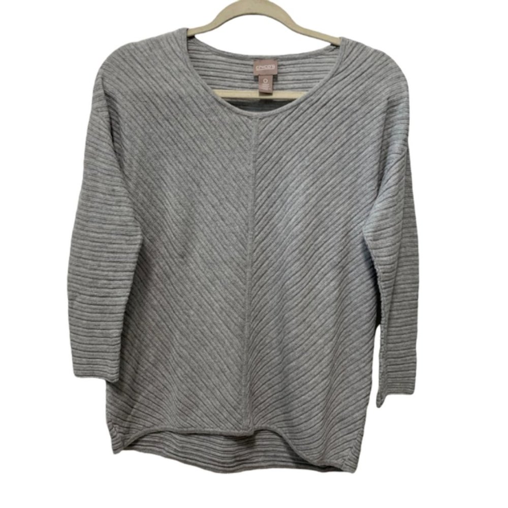 Chicos Gray Textured Pullover Sweater Light 3/4 S… - image 1